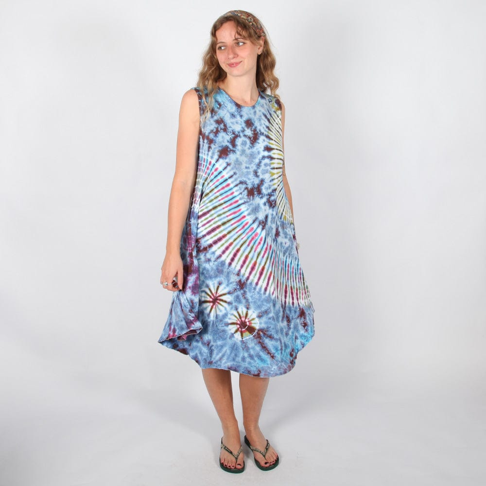 Tie Dye Circle Midi Dress in Pale Multi