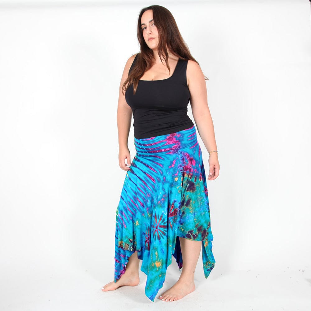 Tie Dye Midi Skirt with Hanky Hem