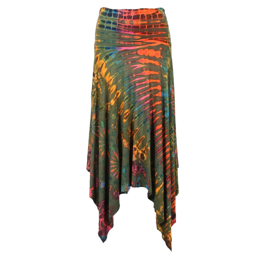 Tie Dye Midi Skirt with Hanky Hem