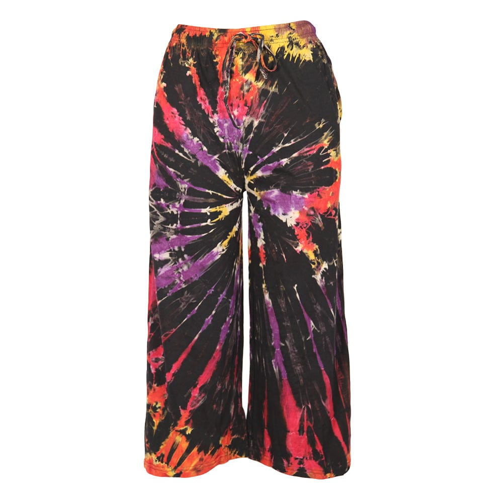 Tie Dye Culotte Trousers in Rainbow, Purple, Green and Yellow