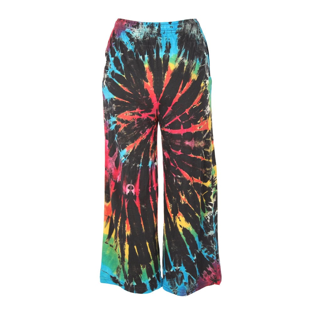 Tie Dye Culotte Trousers in Rainbow, Purple, Green and Yellow