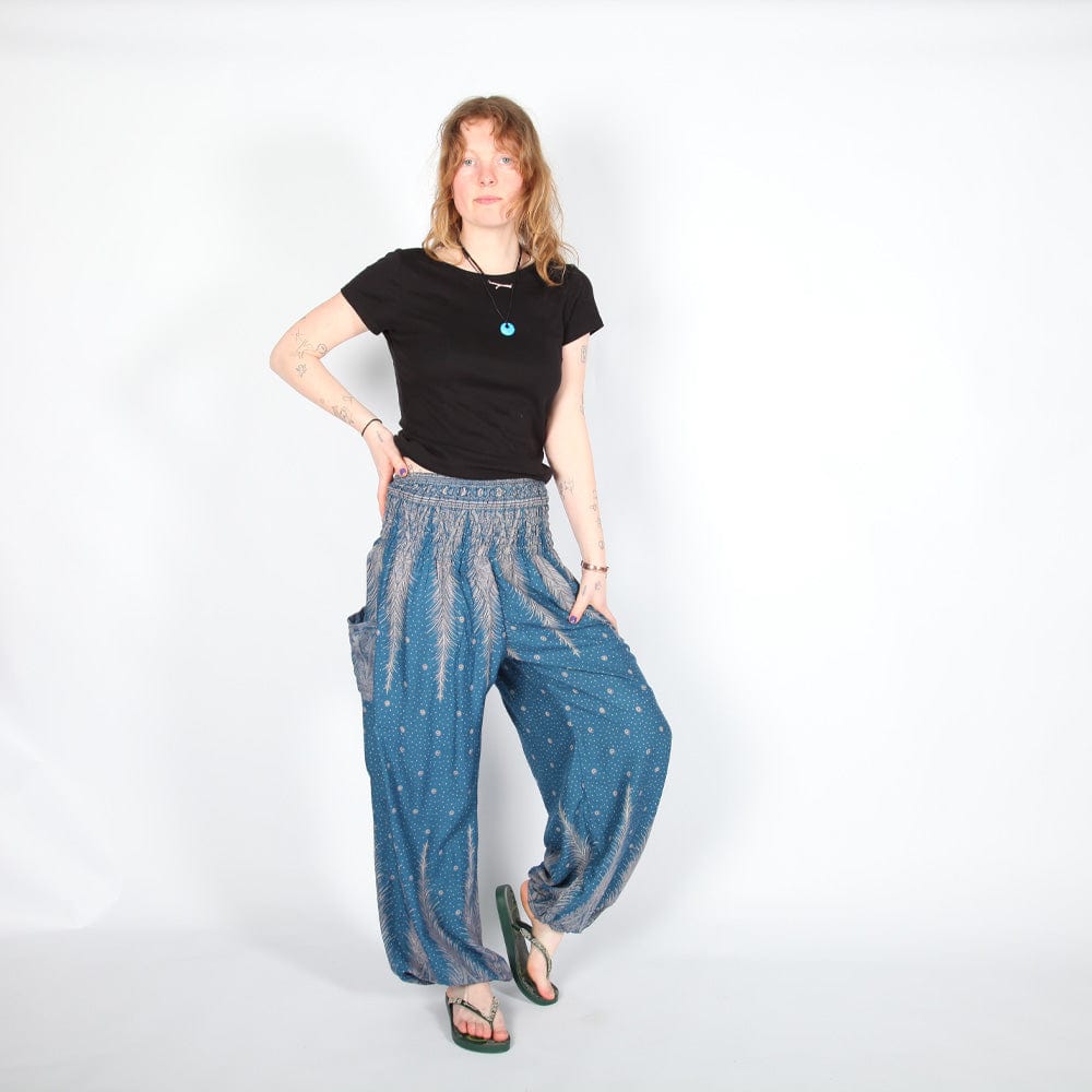 Feather Print Harem Pants in Rayon