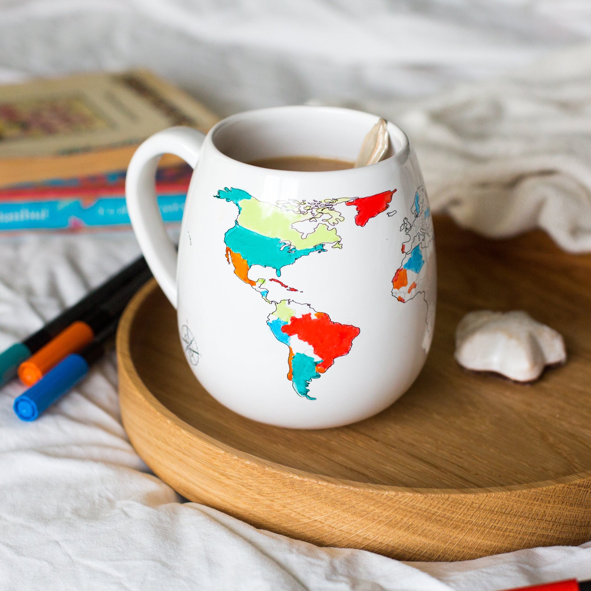 World Map Colour In Mug with Ceramic Pen
