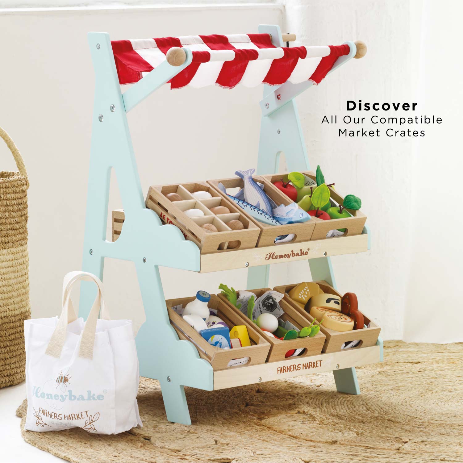 Wooden Market Stall with Fruit Play Food Crate