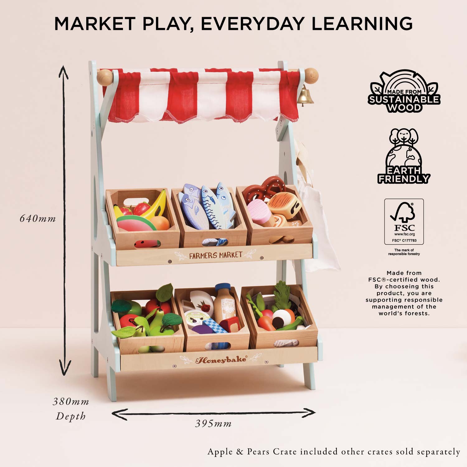 Wooden Market Stall with Fruit Play Food Crate
