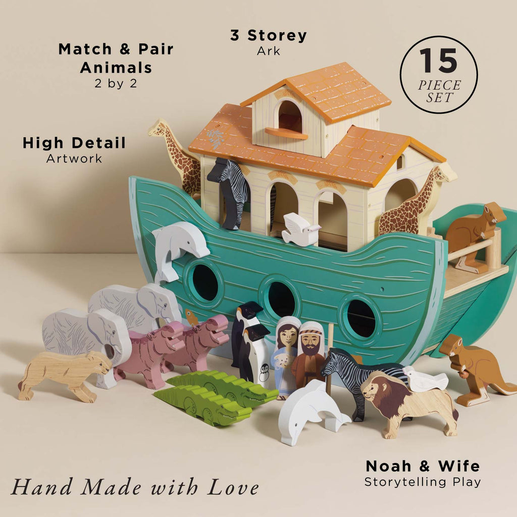 Wooden Noah's Ark with 20 Hand-Painted Animals