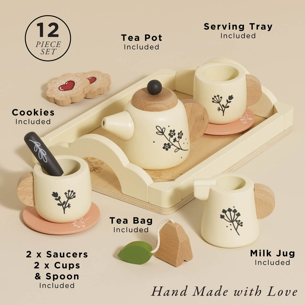 Wooden Tea Set and Tray for Kids