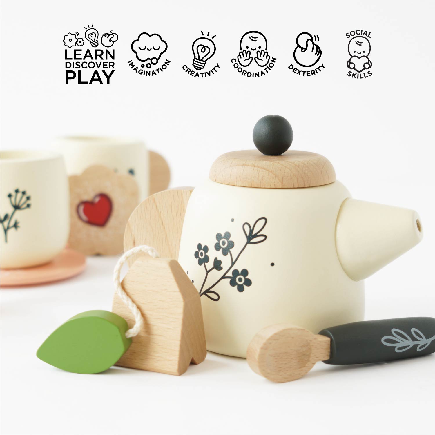 Wooden Tea Set and Tray for Kids
