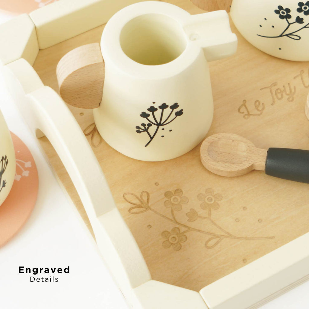Wooden Tea Set and Tray for Kids