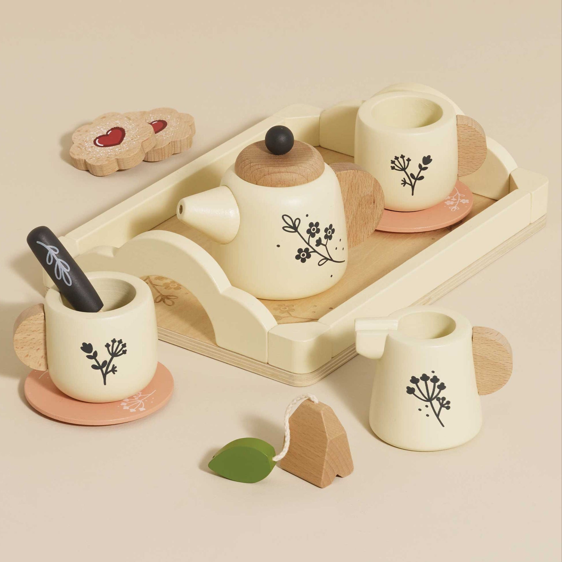 Wooden Tea Set and Tray for Kids
