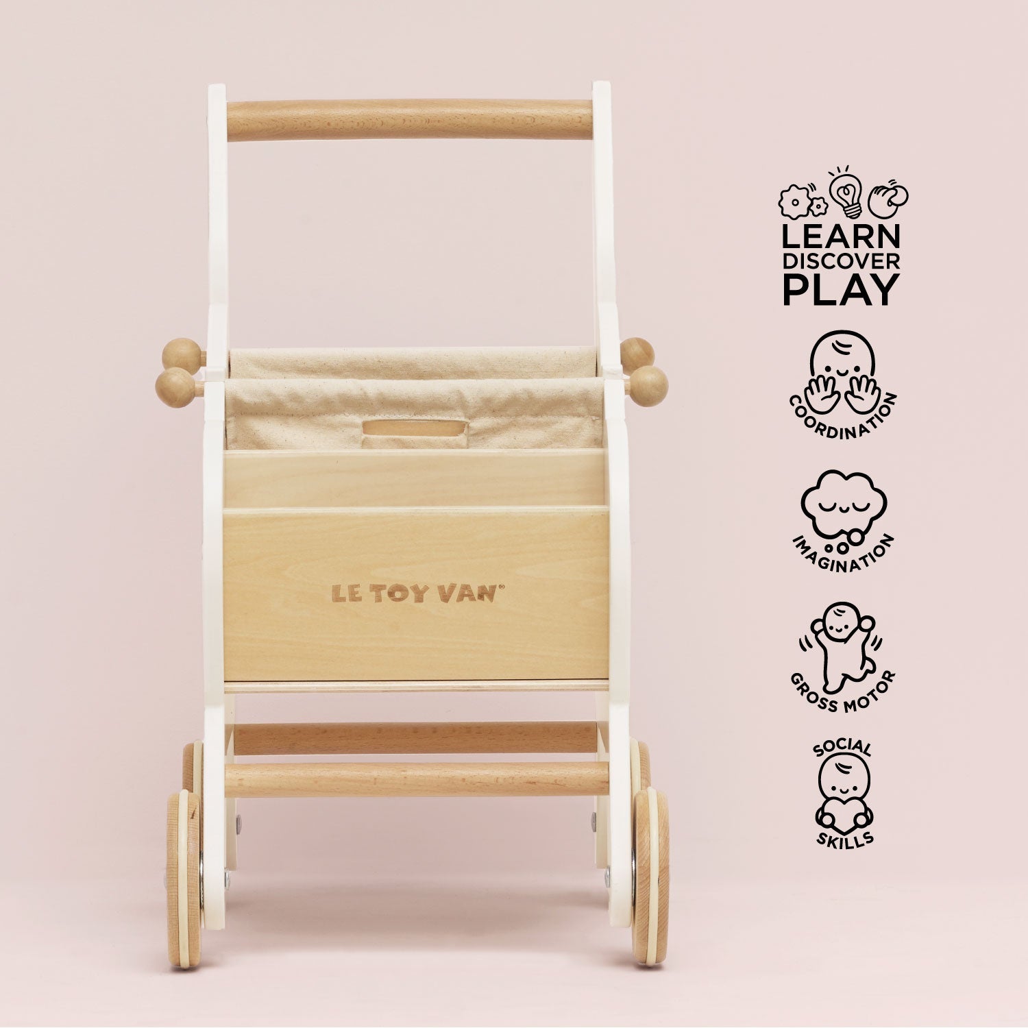 Wooden Shopping Trolley with Fabric Bag and Chalkboard