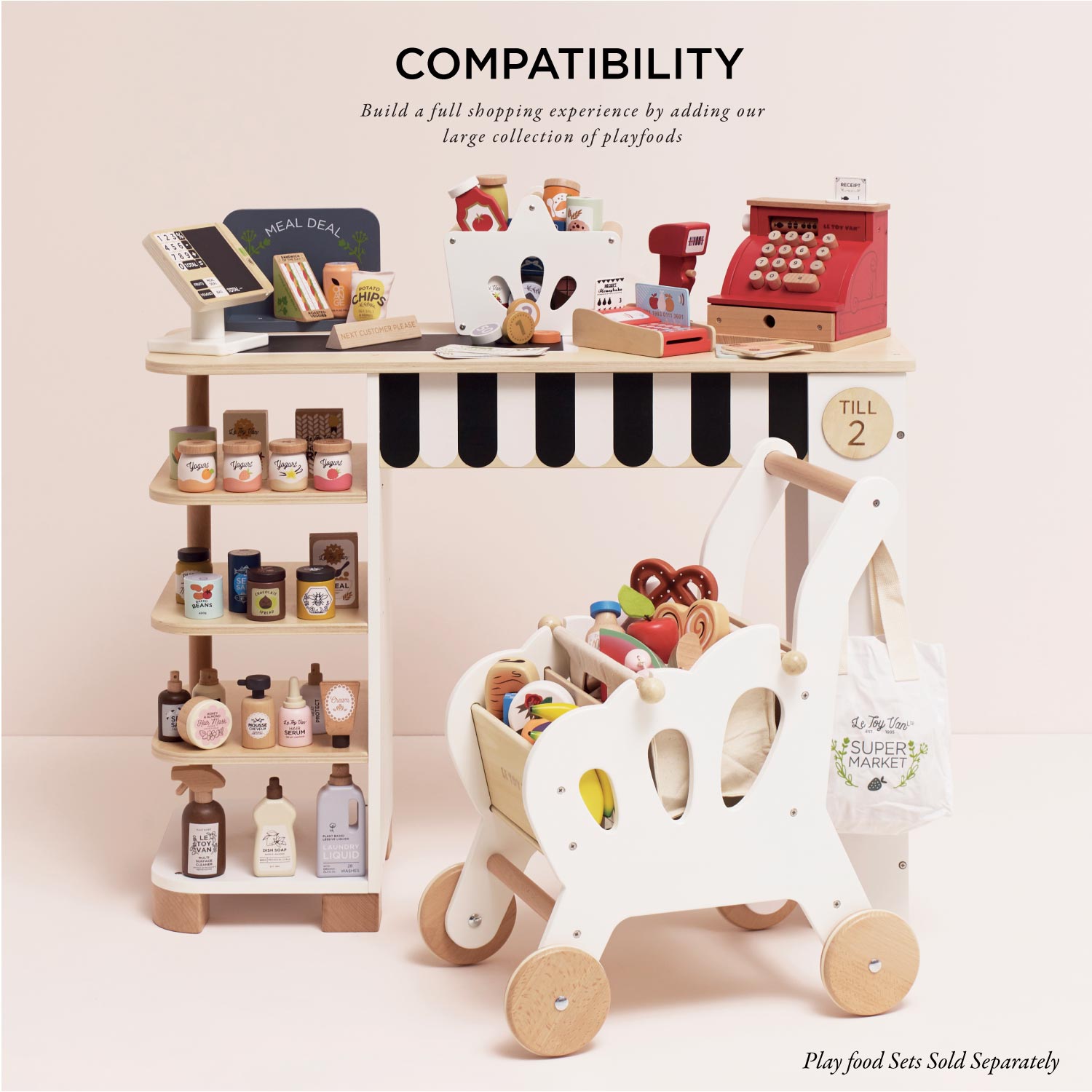 Wooden Supermarket Till Checkout and Accessories Set