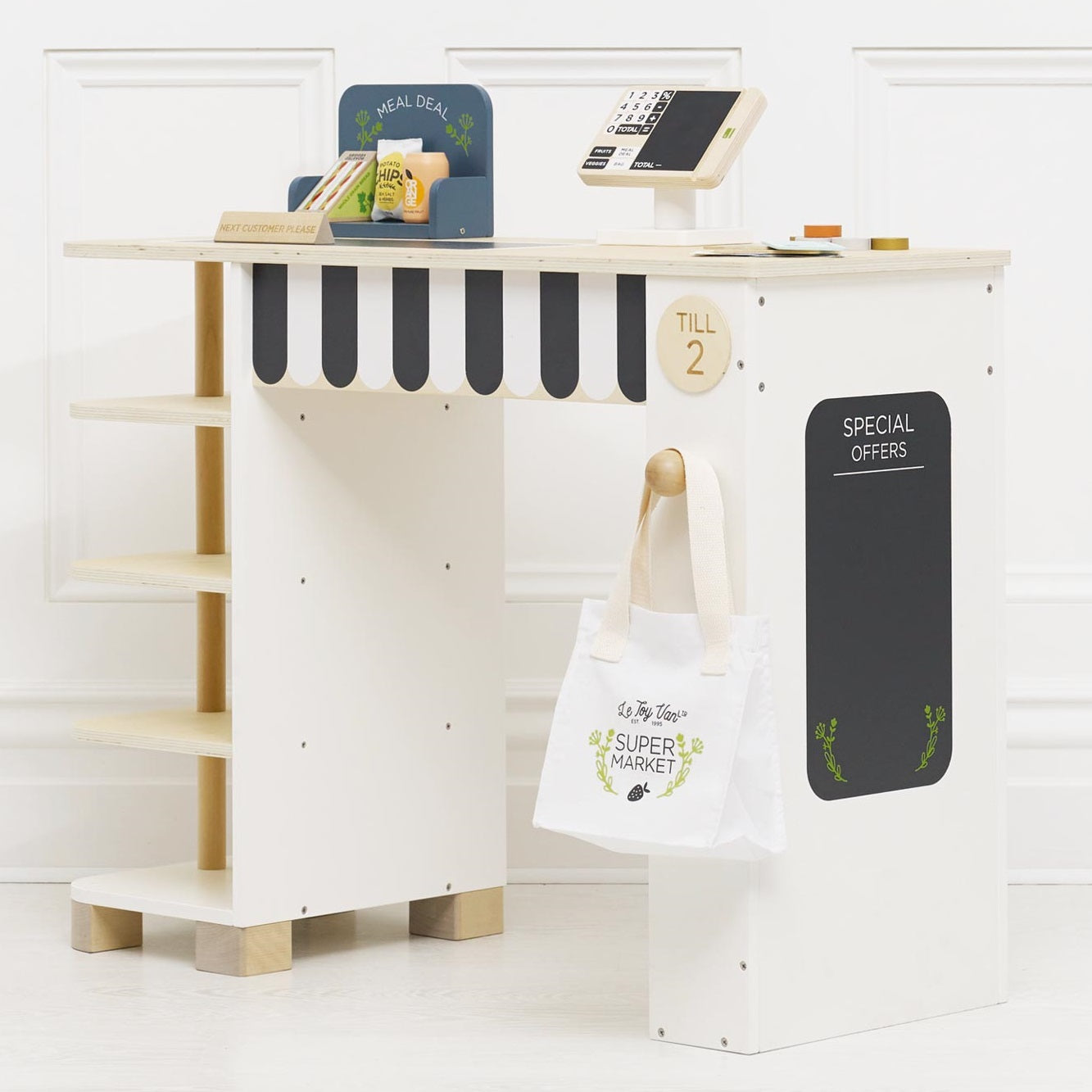 Wooden Supermarket Till Checkout and Accessories Set