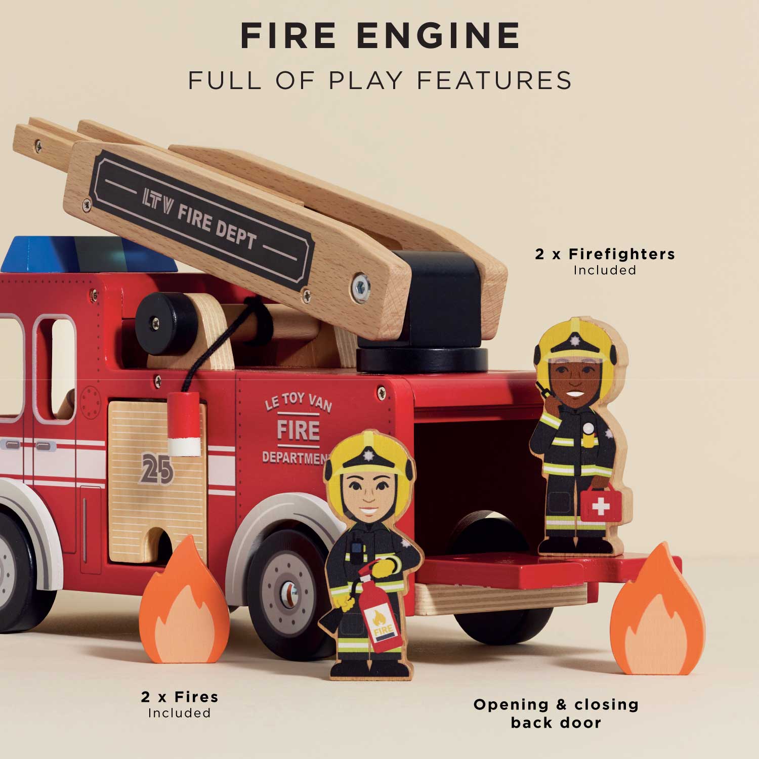 Wooden Fire Engine with Firefighter Characters