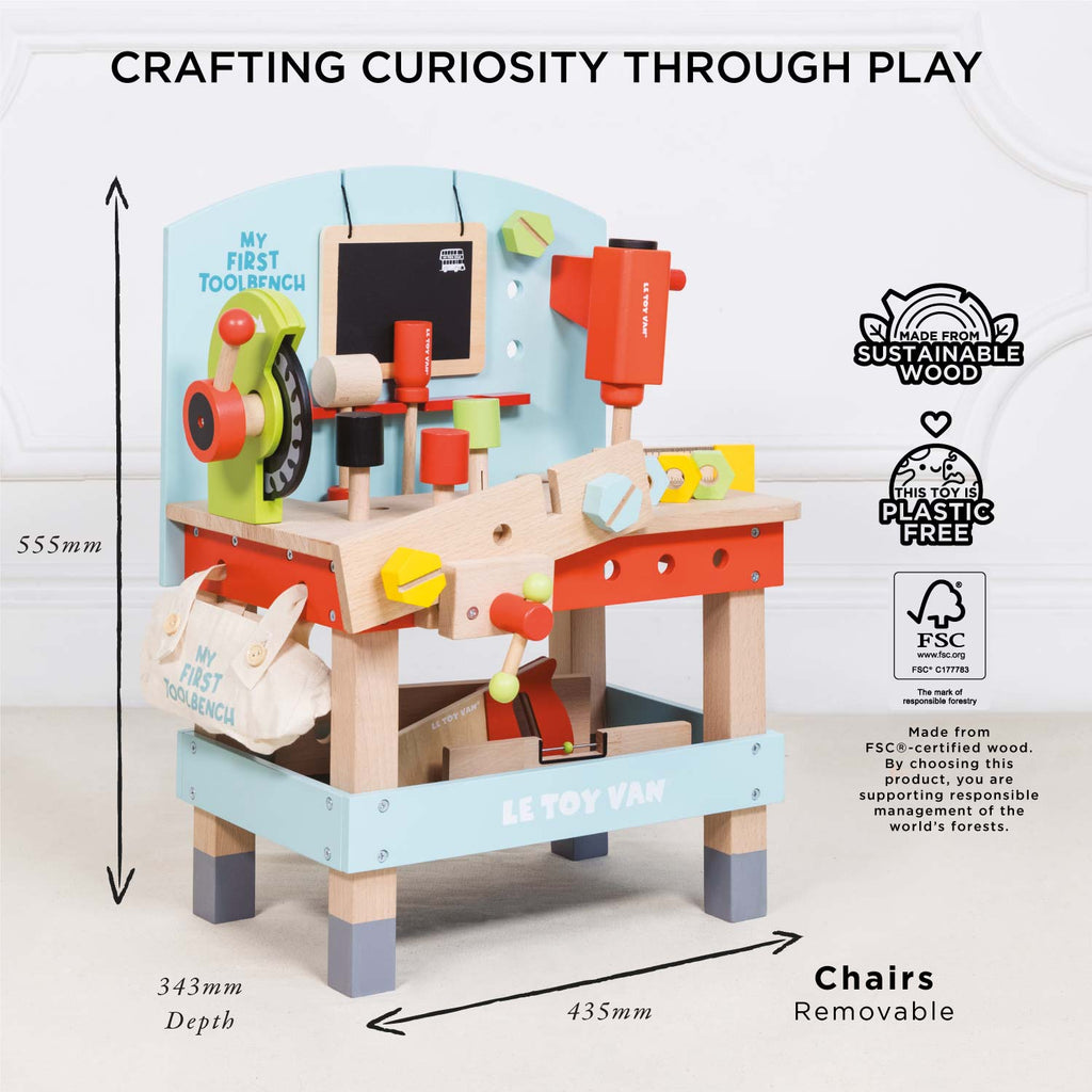 Wooden Tool Bench with 20 Piece Accessory Set