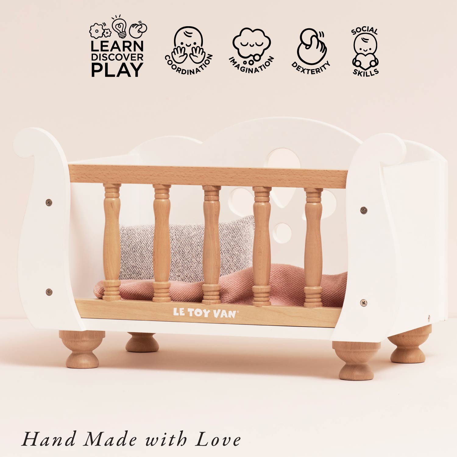 Wooden Doll's Cot with Bedding Set