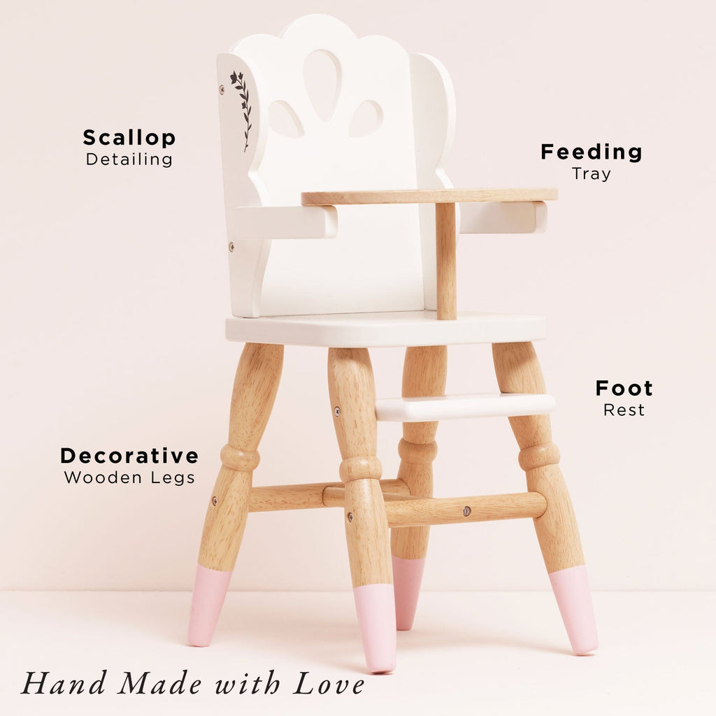 Wooden Doll High Chair for Pretend Play