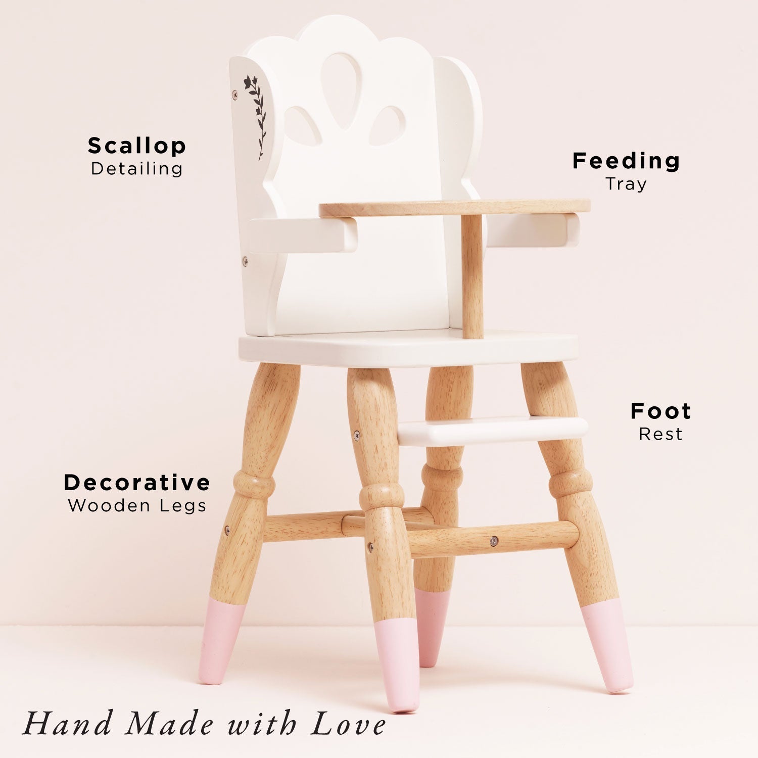 Wooden Doll High Chair for Pretend Play