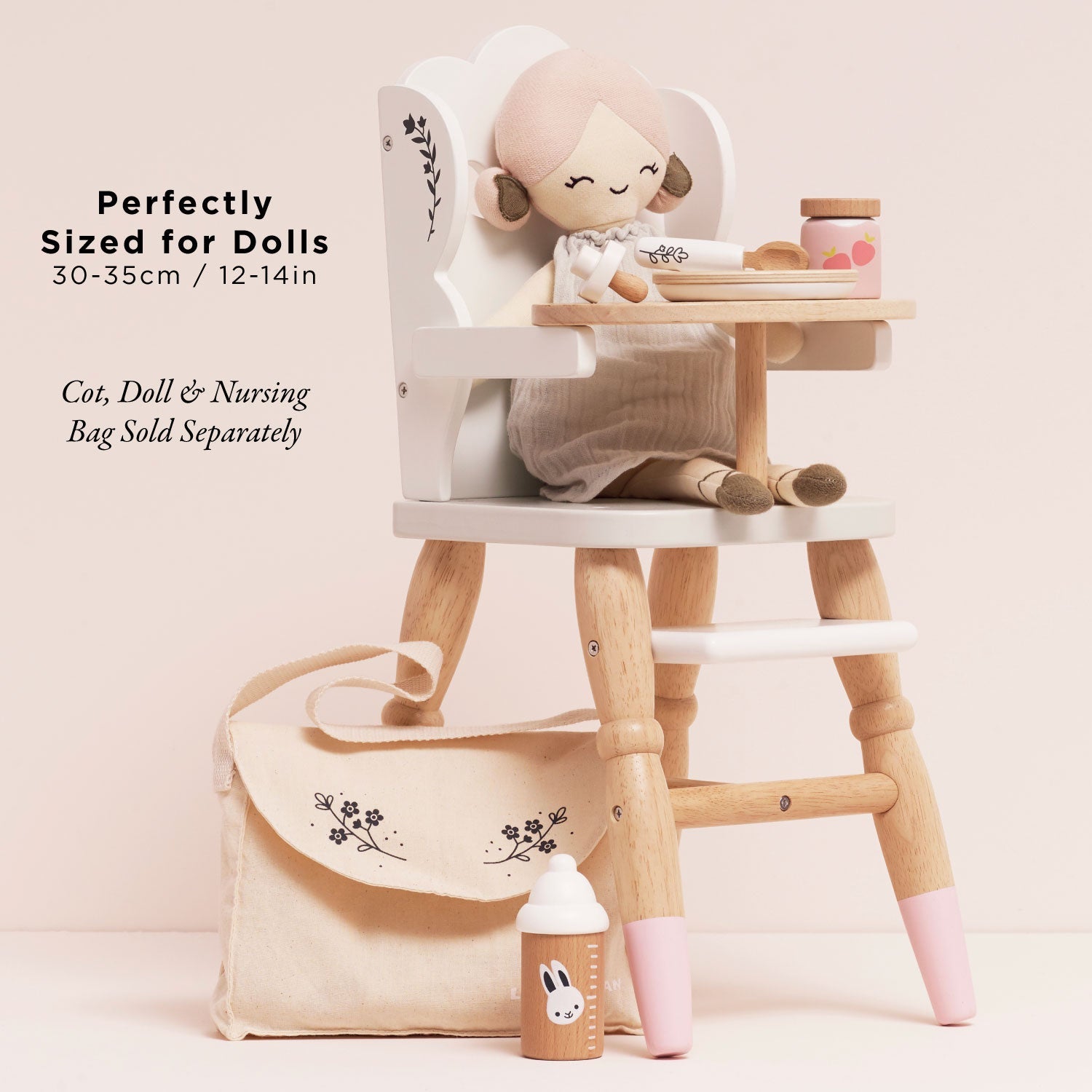 Wooden Doll High Chair for Pretend Play