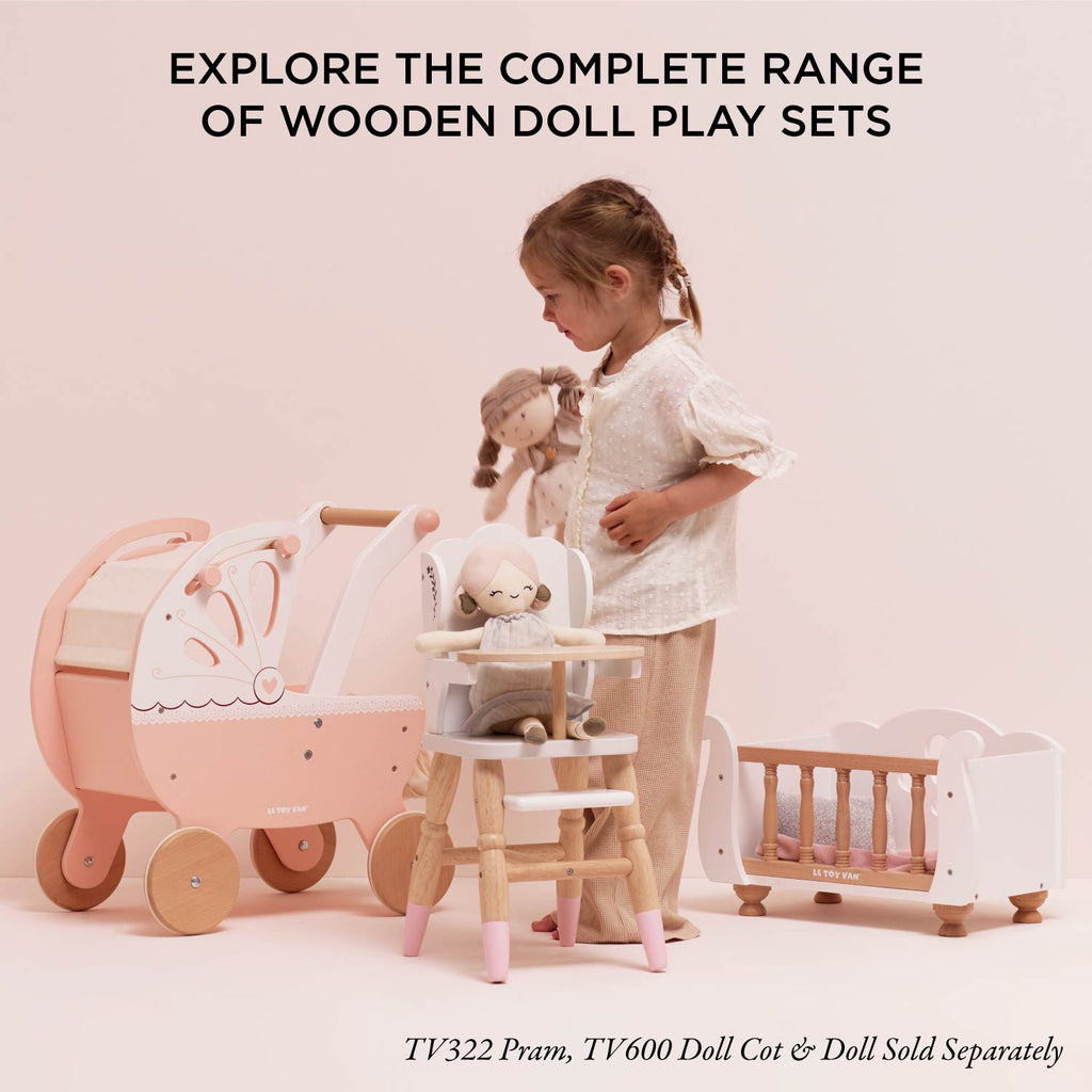 Wooden Doll High Chair for Pretend Play