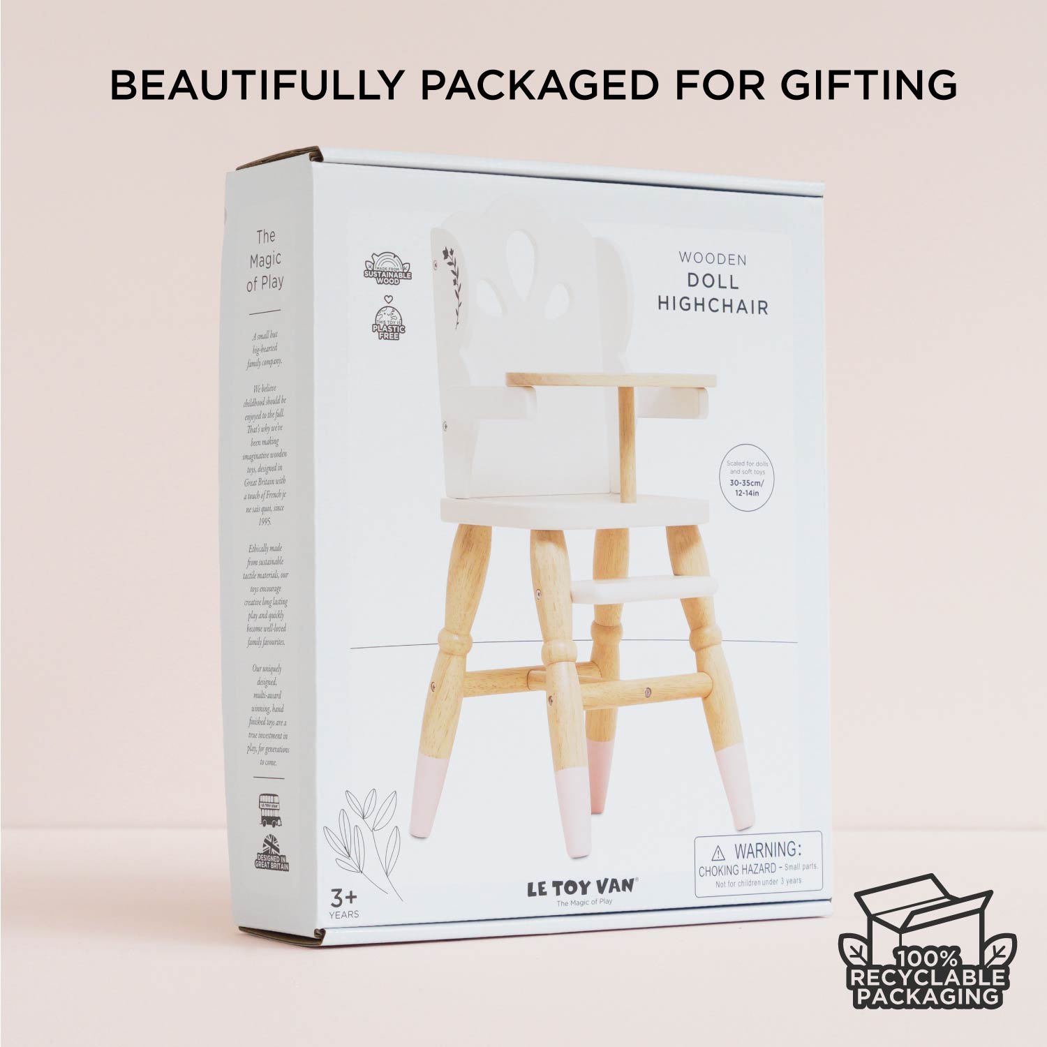 Wooden Doll High Chair for Pretend Play