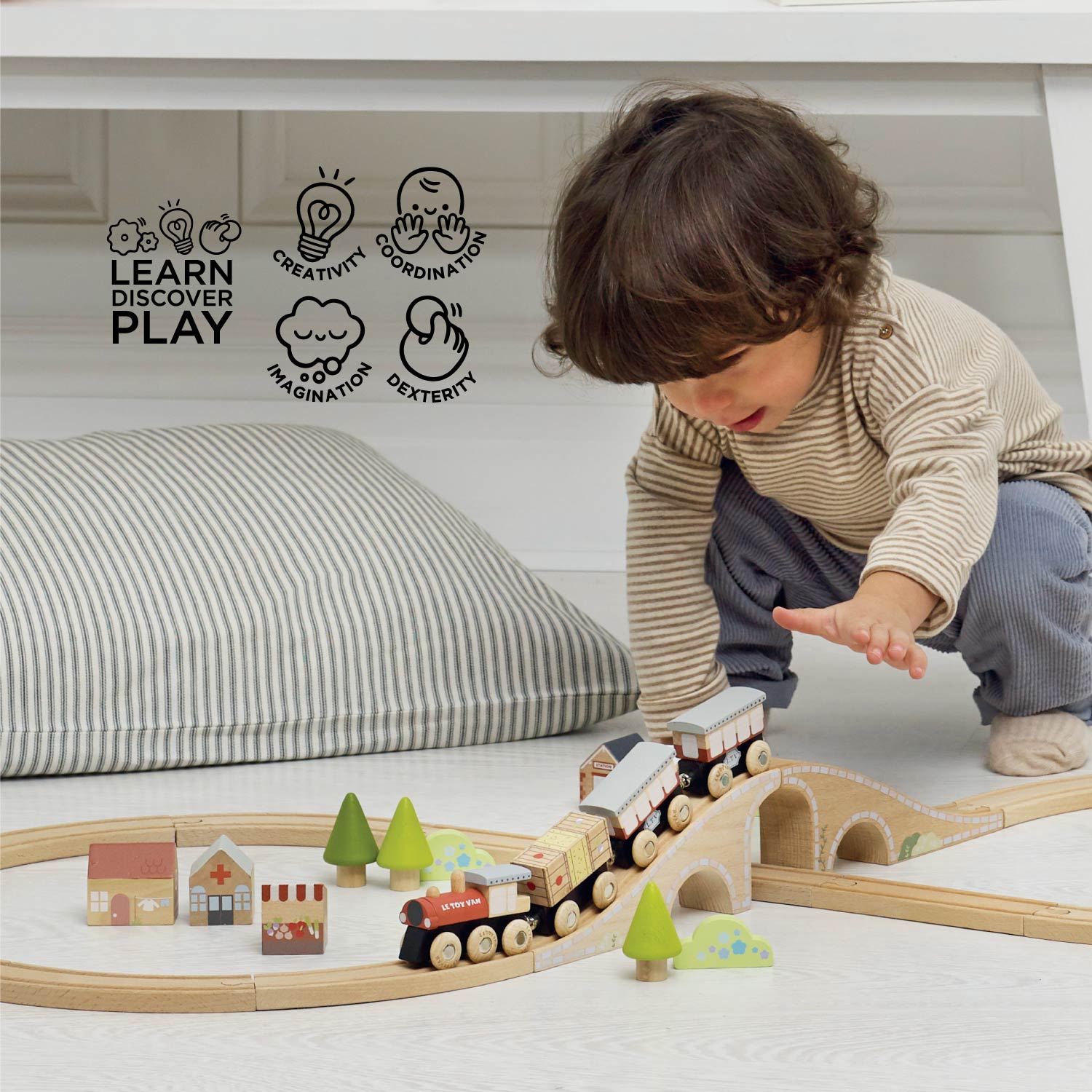 Wooden Figure of 8 Train Set with Bridges and Buildings