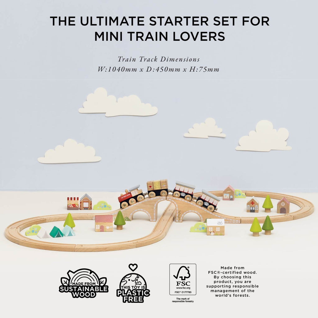 Wooden Figure of 8 Train Set with Bridges and Buildings