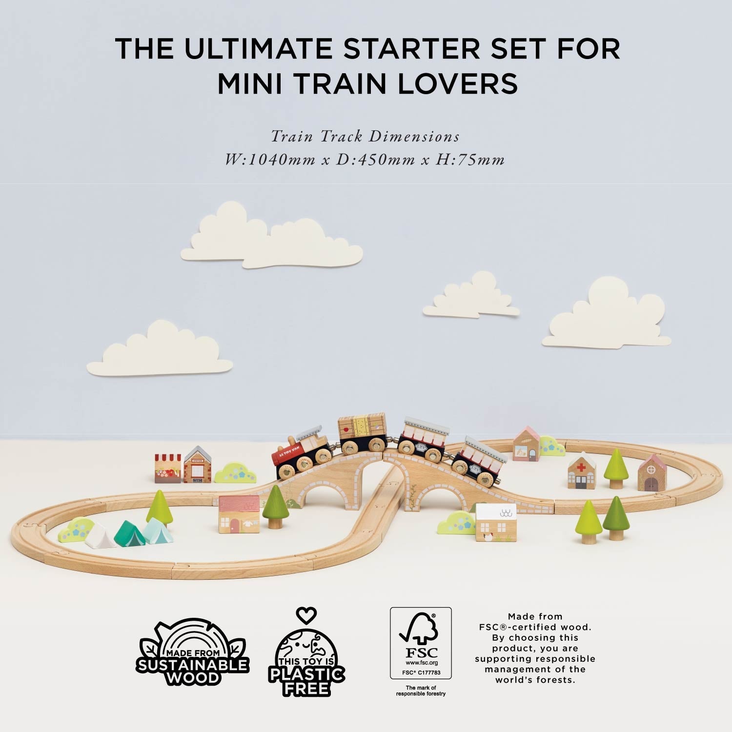 Wooden Figure of 8 Train Set with Bridges and Buildings