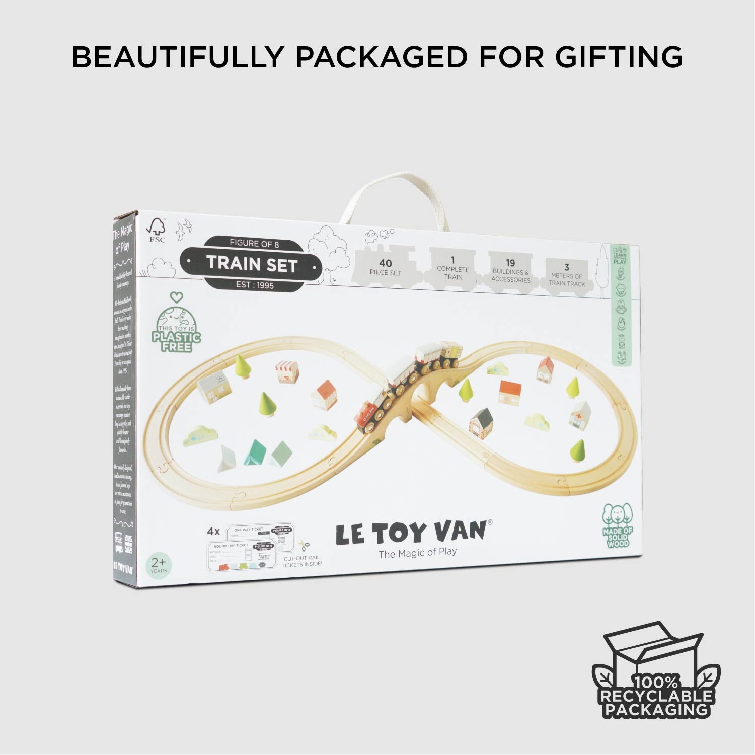 Wooden Figure of 8 Train Set with Bridges and Buildings