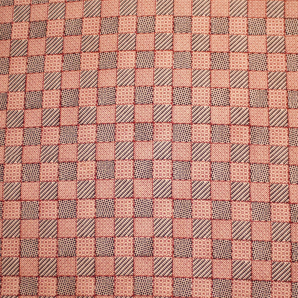 All Over Checks Mix Hand Block Print Table Cloth in White and Red