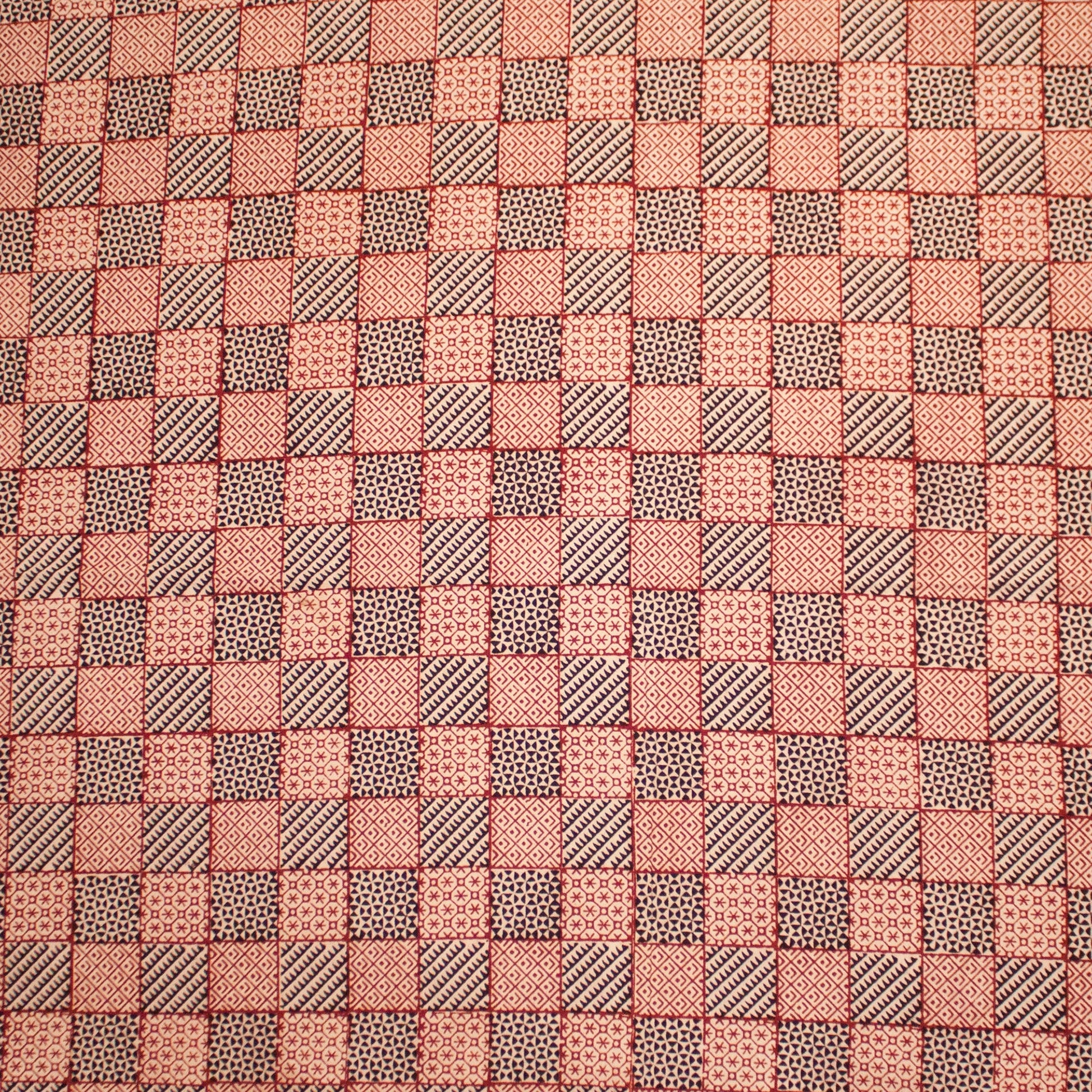 All Over Checks Mix Hand Block Print Table Cloth in White and Red