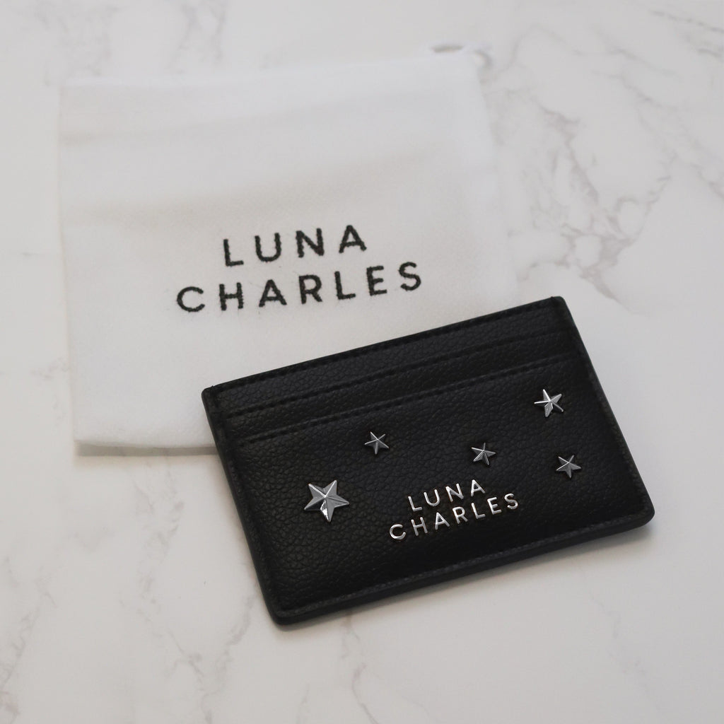 Star Studded Card Holder in Black and Silver