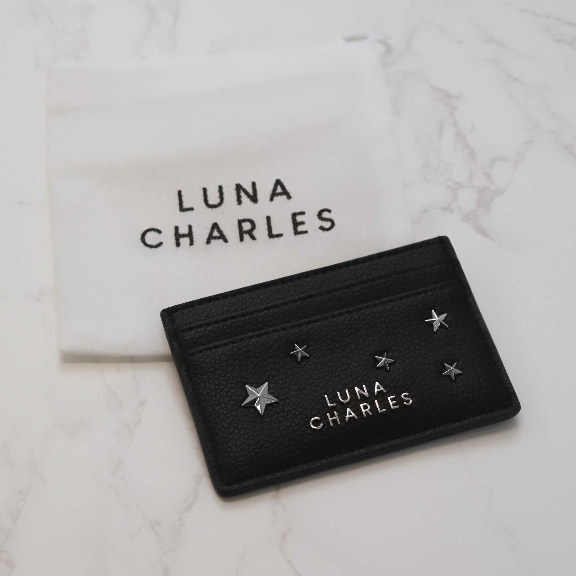 Star Studded Card Holder in Black and Silver
