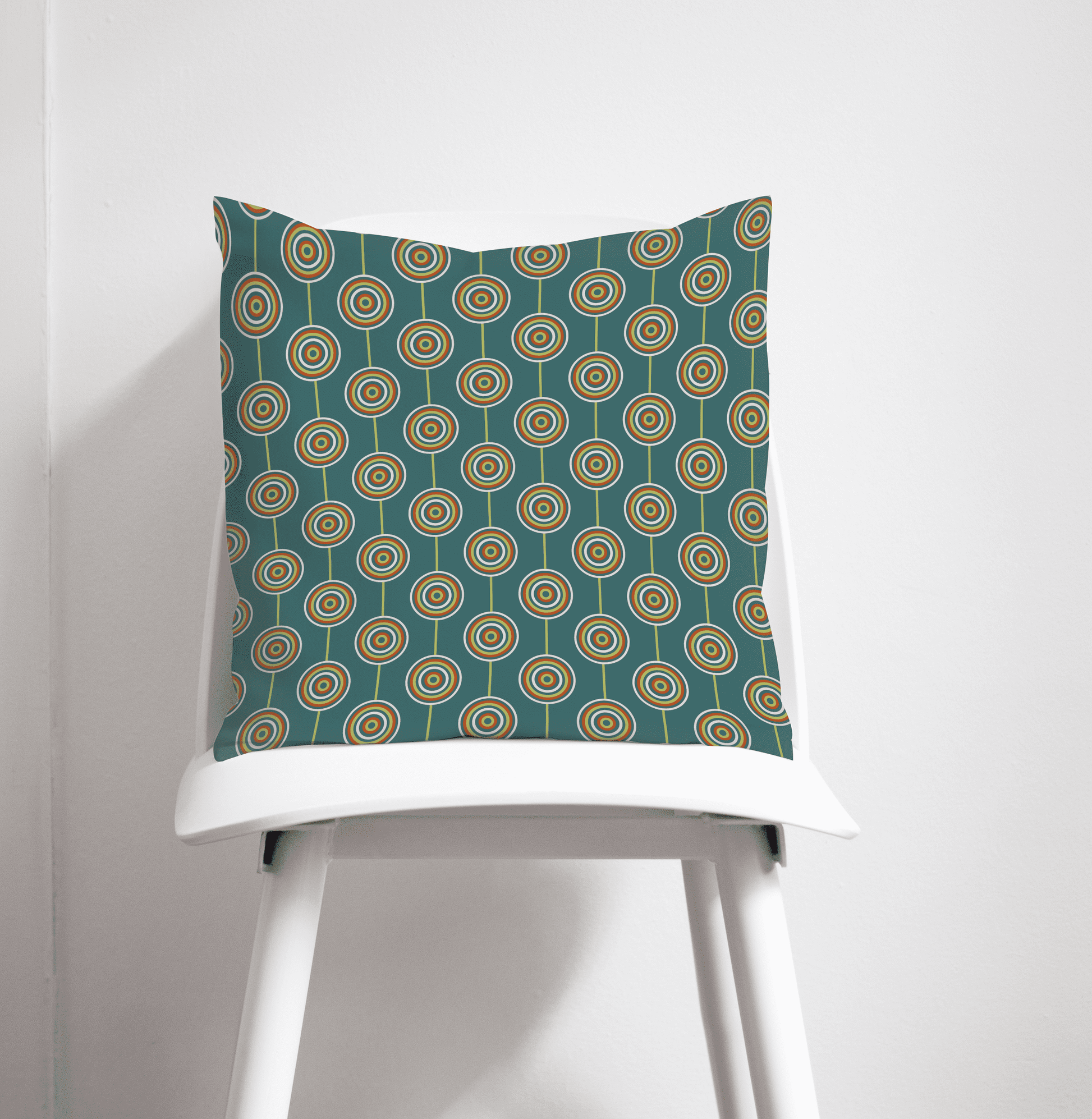 Teal Retro Circles Throw Pillow Cushion