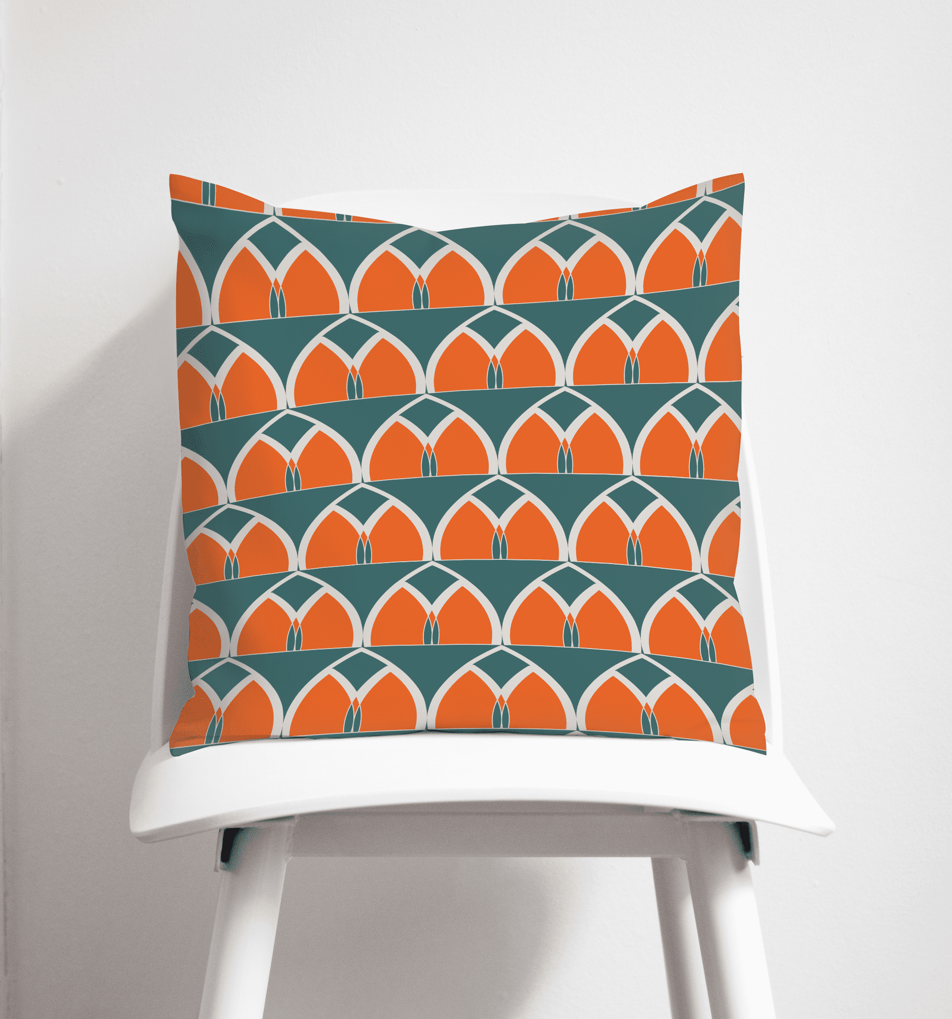 Teal and Orange Geometric Arches Design Cushion, Throw Pillow