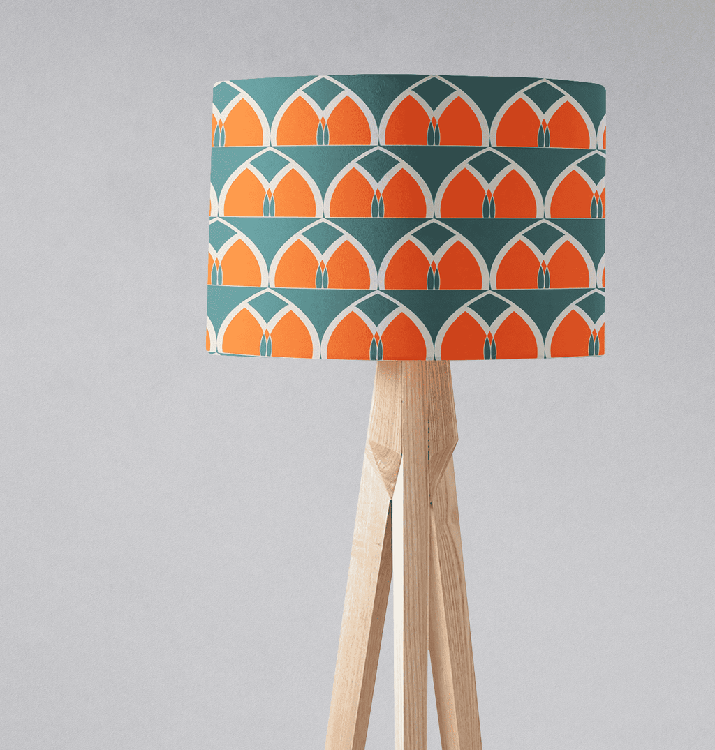 Teal and Orange Geometric Arches Design Lampshade, Ceiling or Table Lamp Shade