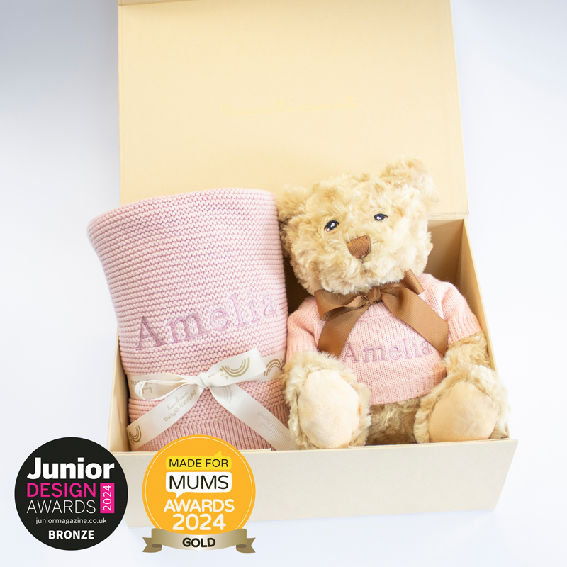 Personalised Baby Blanket and Teddy Bear Gift Set