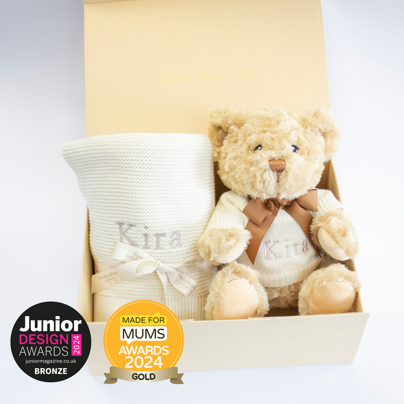 Personalised Baby Blanket and Teddy Bear Gift Set