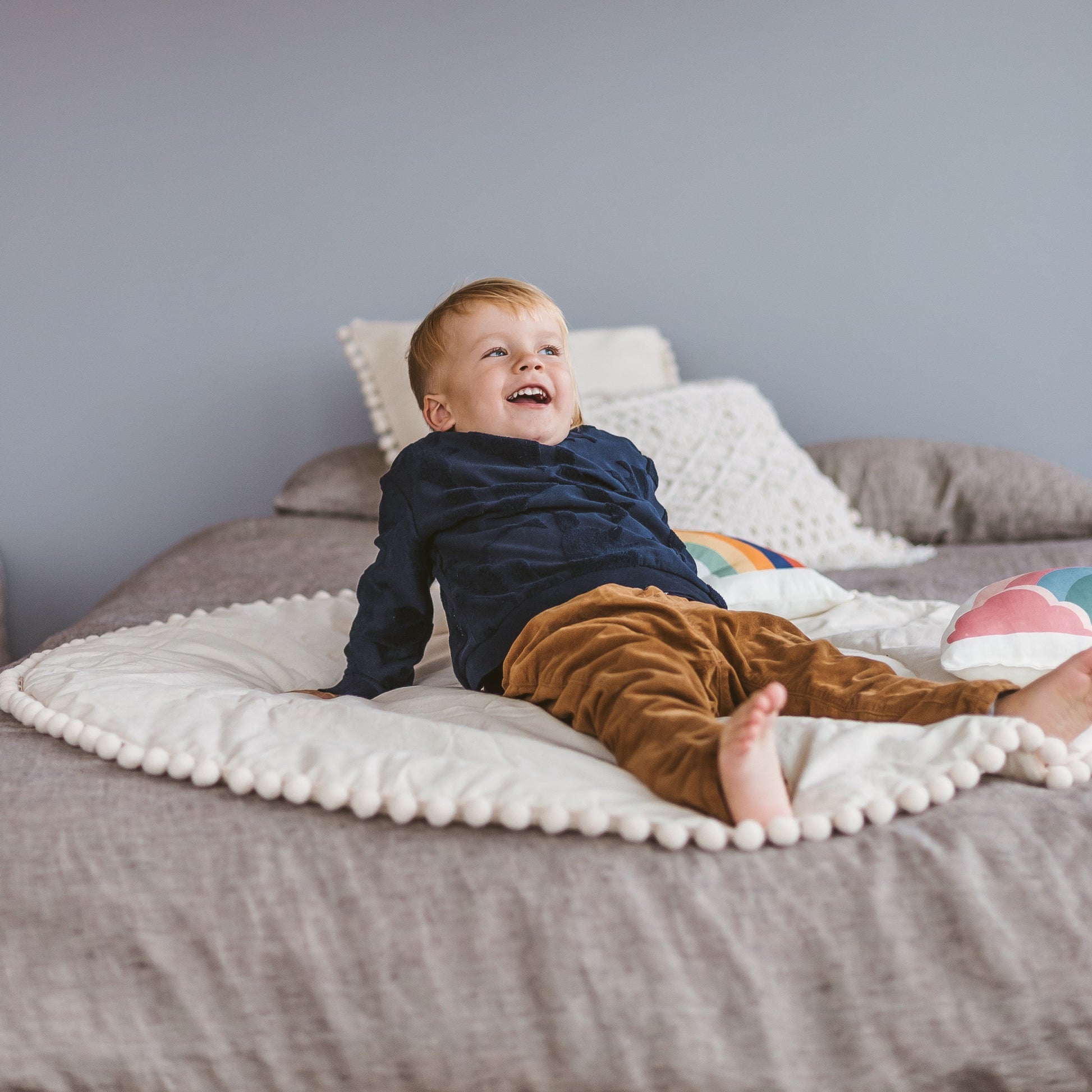 Kids Playmat with Pompom Border in Ecru