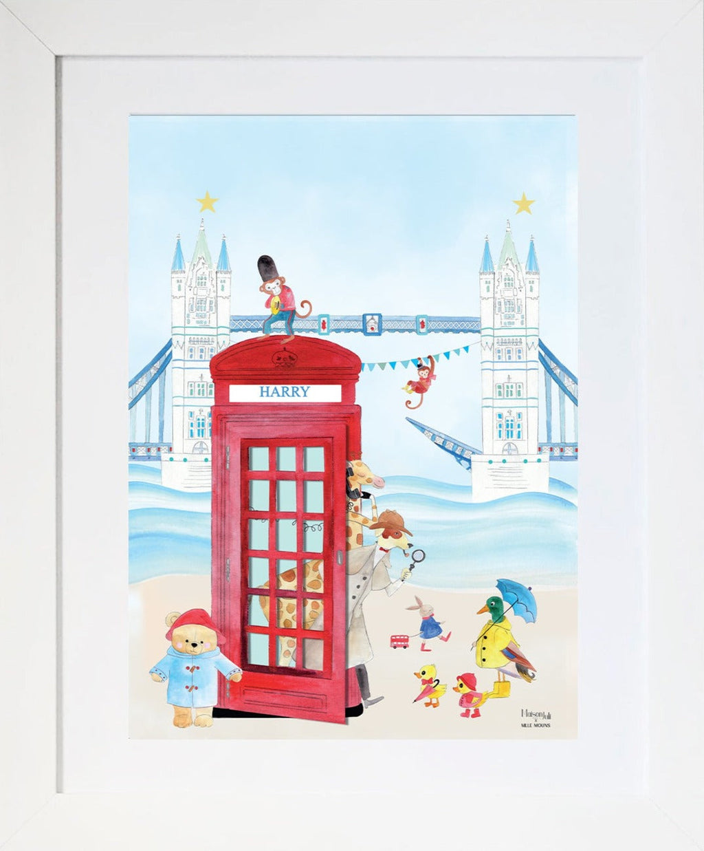 London Bridge Telephone Cabin Print for Boys Personalised