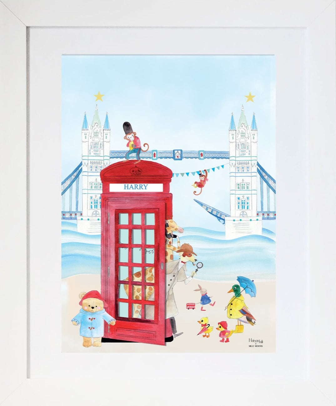 London Bridge Telephone Cabin Print for Boys Personalised