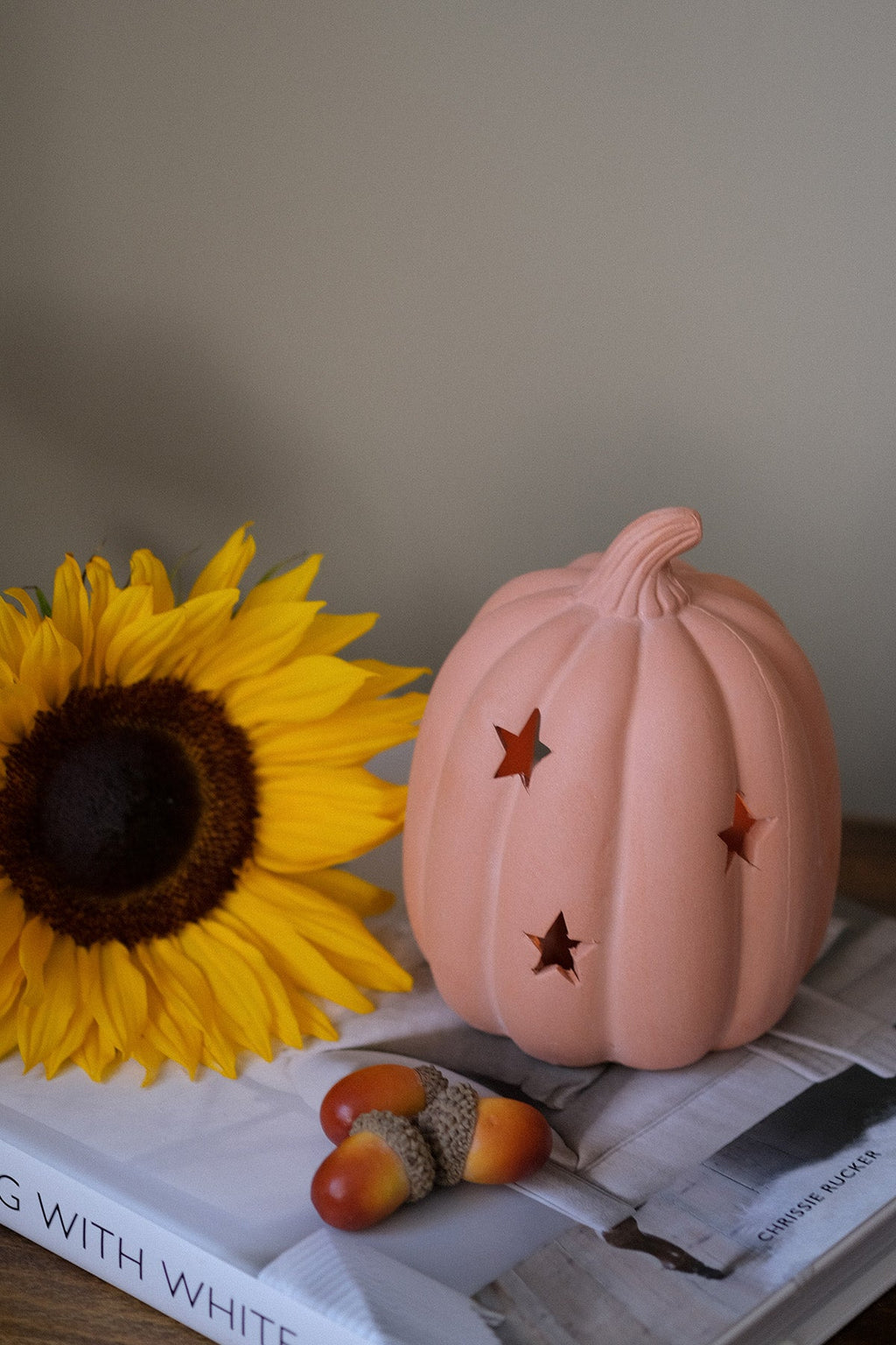 Terracotta Pumpkin Tealight Holder with Star Cutouts