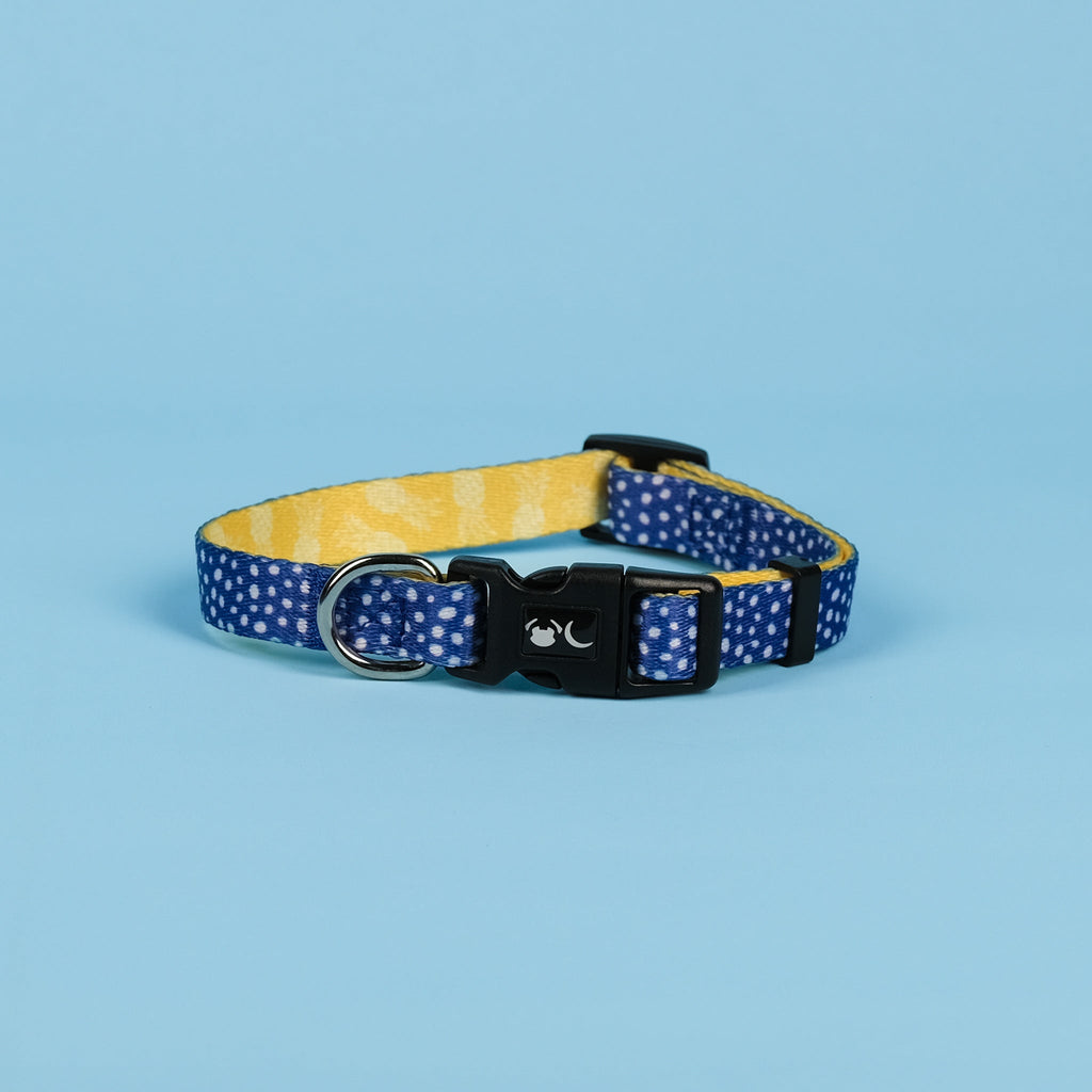 Minnie Dog Collar in Blue Polka Dot and Yellow