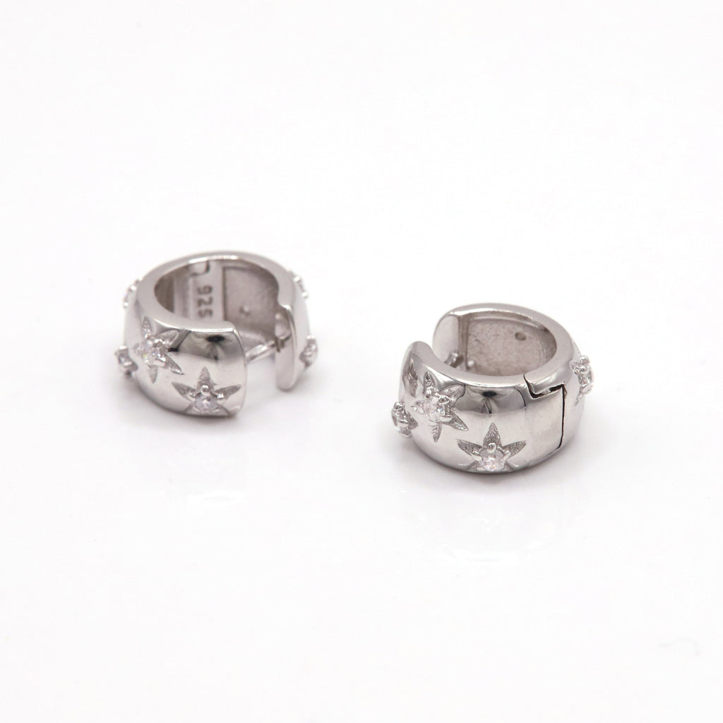 Chunky Star Huggie Earrings in Sterling Silver