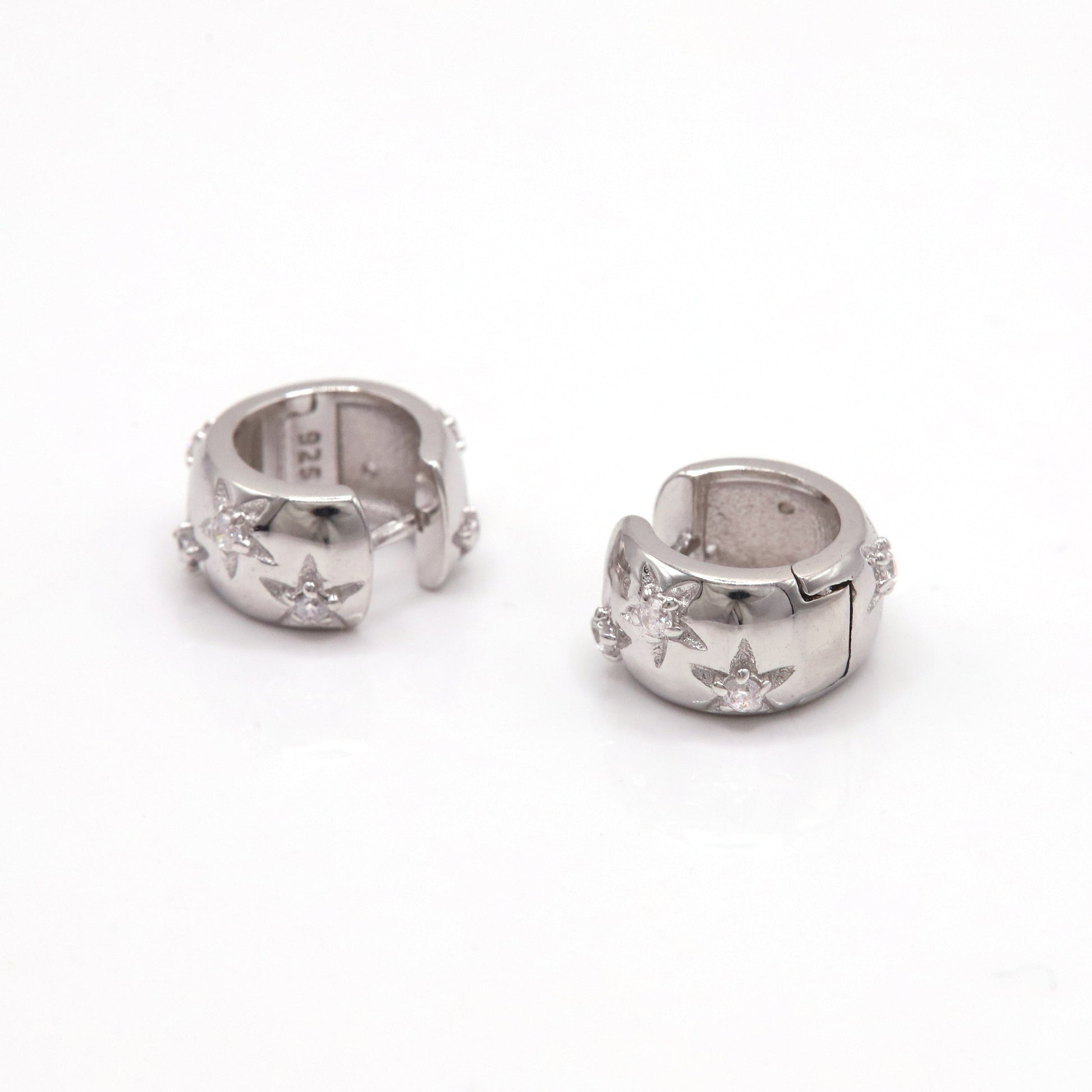 Chunky Star Huggie Earrings in Sterling Silver