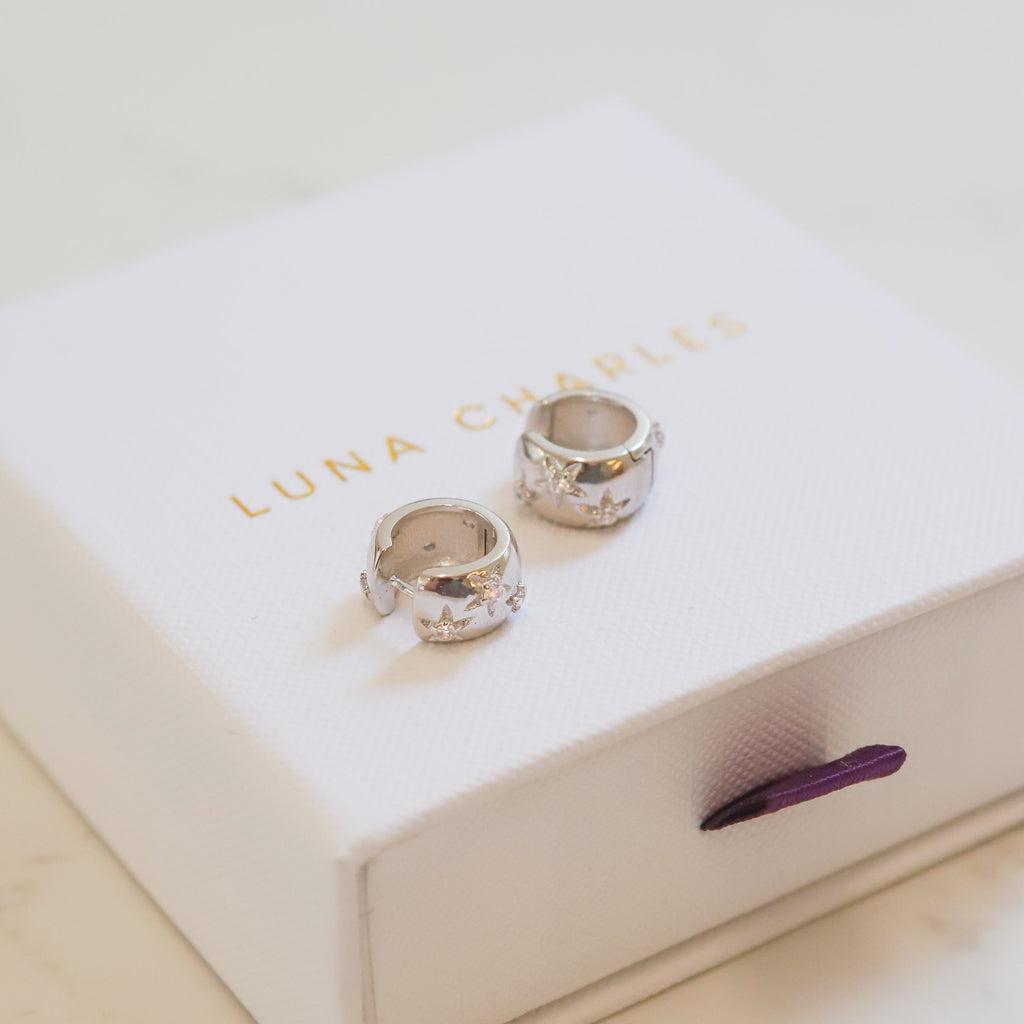 Chunky Star Huggie Earrings in Sterling Silver