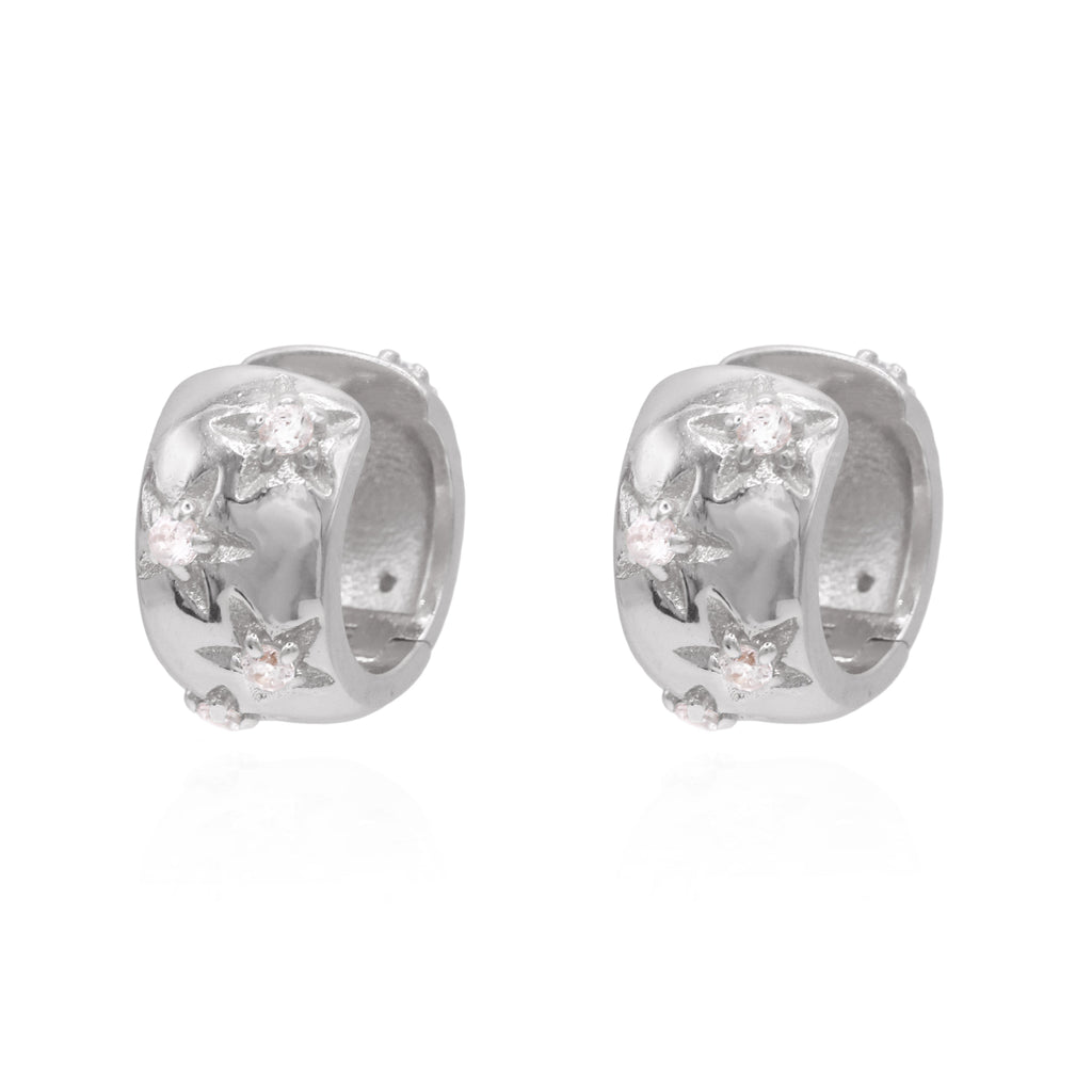 Chunky Star Huggie Earrings in Sterling Silver