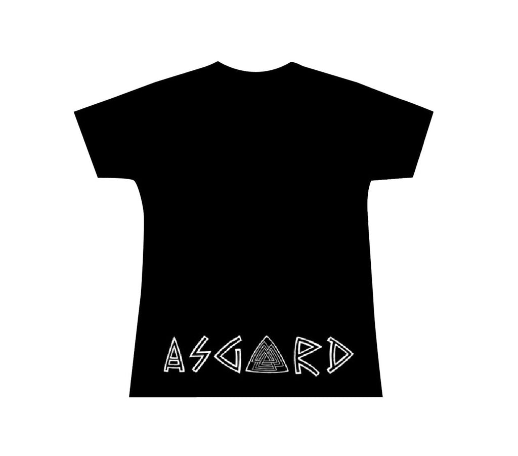 Ladies Black T- shirt - Viking Heart Red & Grey