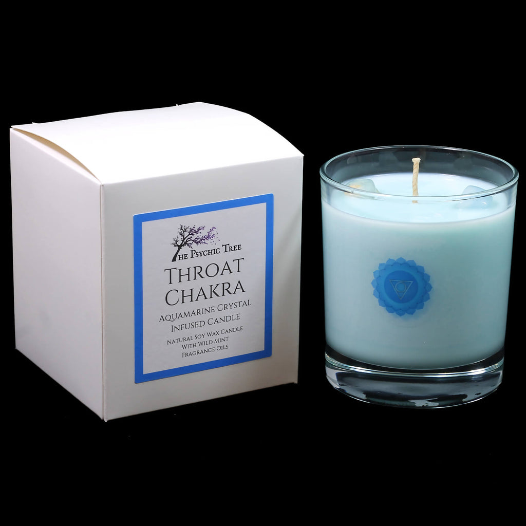 Throat Chakra Crystal Infused Scented Candle with Aquamarine