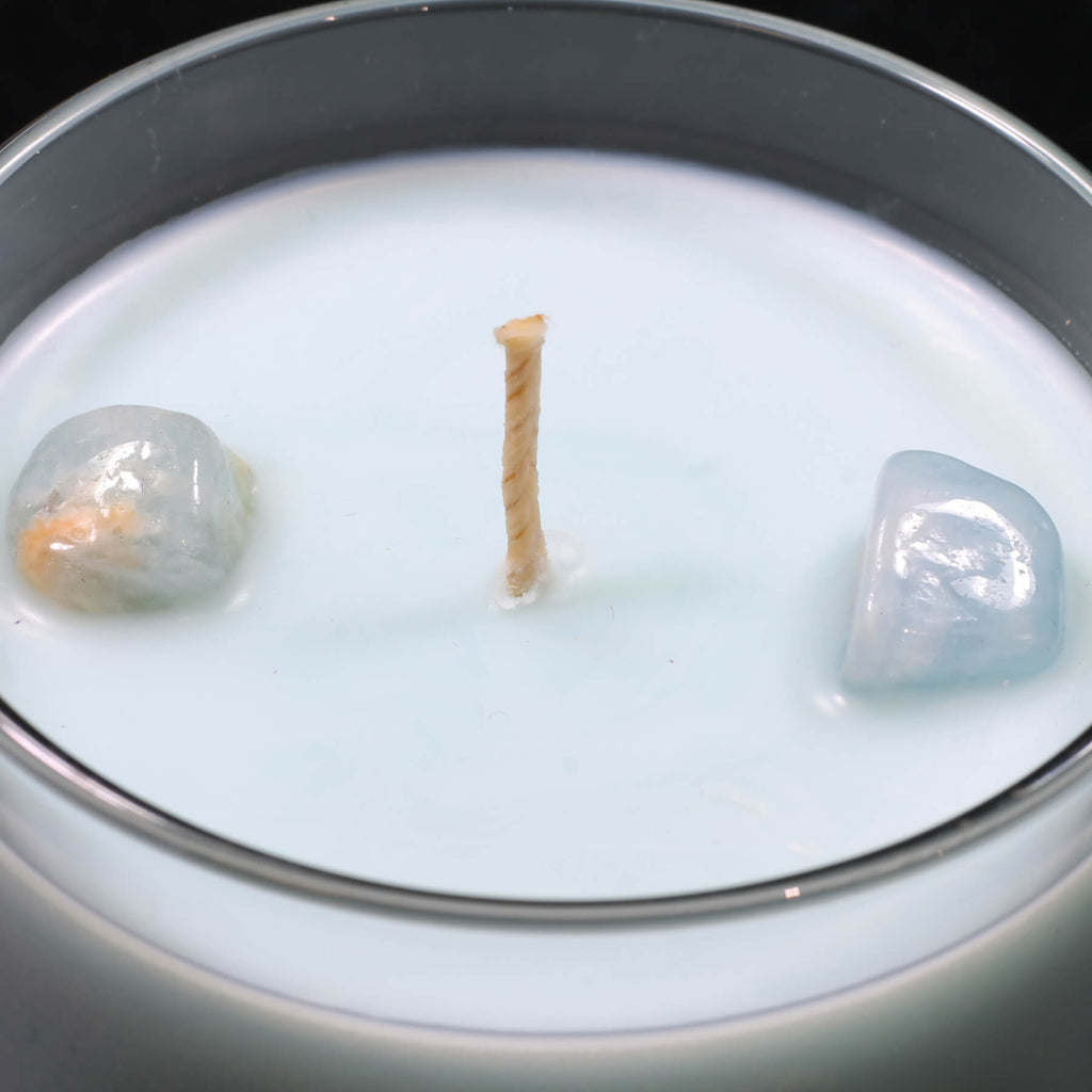 Throat Chakra Crystal Infused Scented Candle with Aquamarine